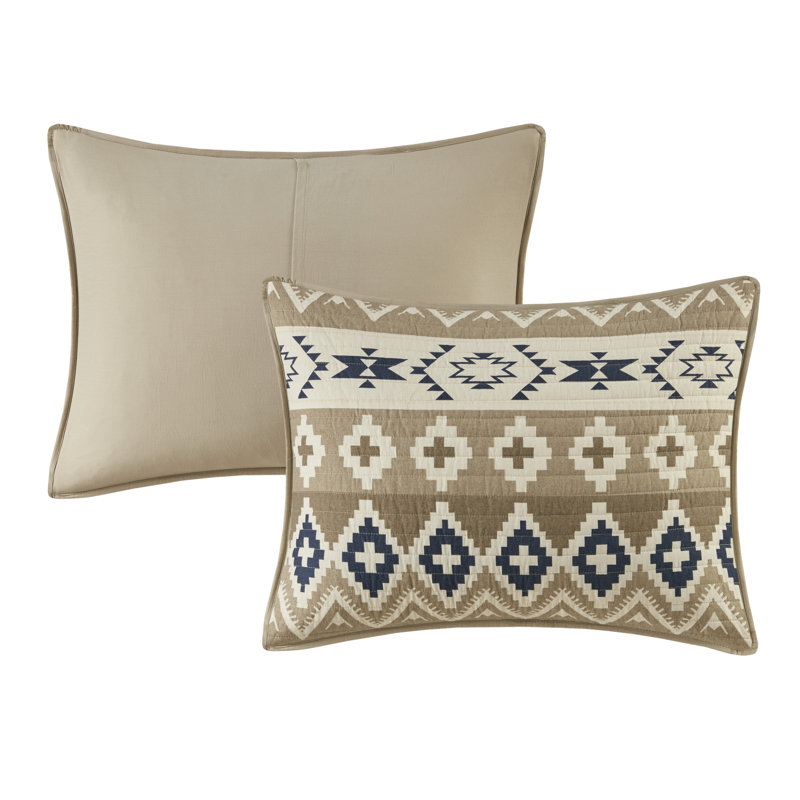 Rustic Blue and Tan Cotton Reversible Quilt Set
