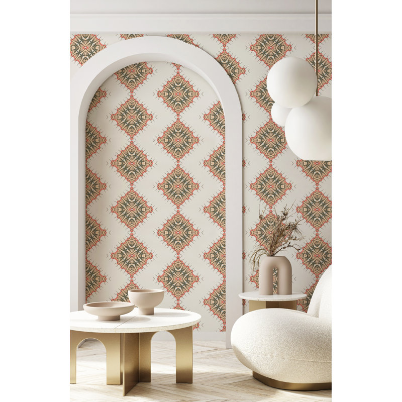 Desert Diamonds (Large) | Intricate Geometric Wallpaper Double Roll, Ivory/Cream/Orange/Yellow/Pink/Beige/White/Brown