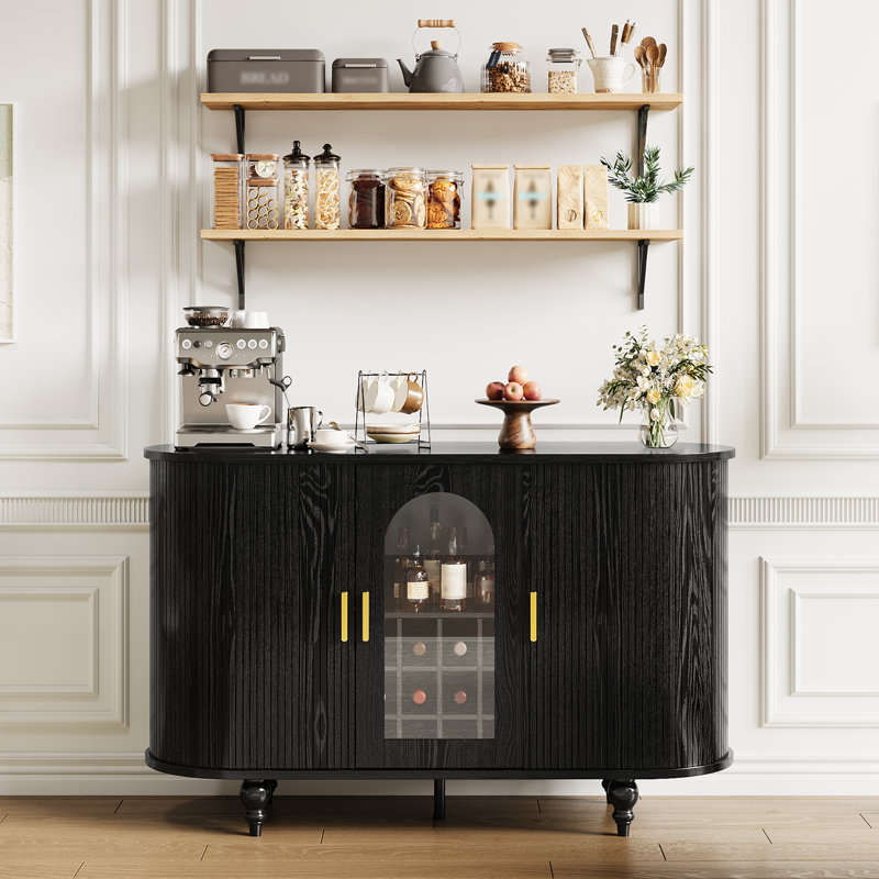 Meuble-bar avec rangement, console de bar à porte coulissante pour bouteilles et verres à vin, design compact - Noir, Noir