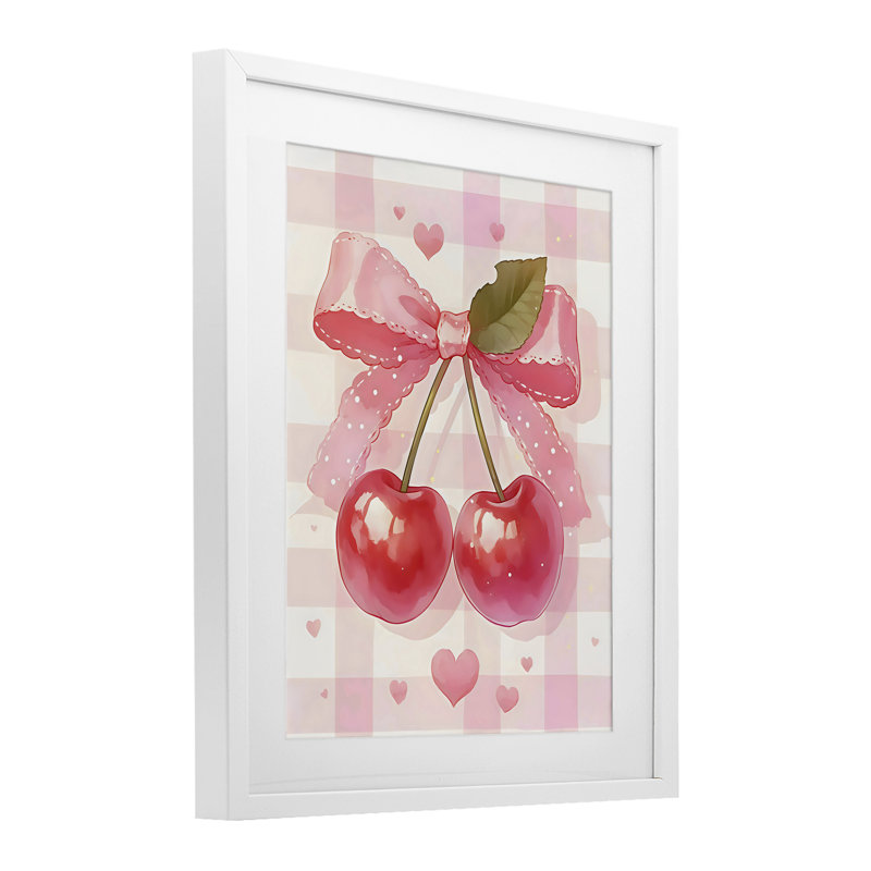 «Cherries on Pink Gingham», reproduction encadrée sous verre, design by Creative Studio, H 21 po x l 17 po