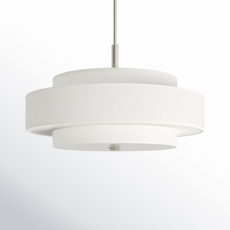 Flaire 5-Light Dimmable Steel Drum Chandelier with Linen Blend Shade, Brushed Nickel, Off-White