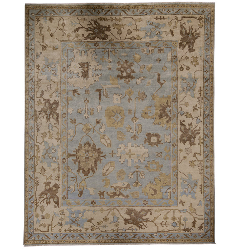 Tapis bleu clair / ivoire / beige noué à la main de haute qualité