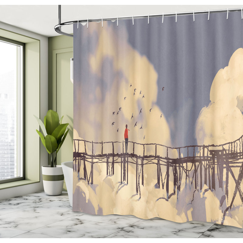 Ensemble de rideau de douche et crochets d’art, H 70 po x l 69 po
