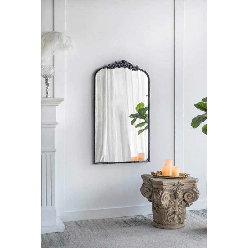 Classic Design Mirror With And Baroque Inspired Frame For Bathroom, 42.03" x 24.25", Black