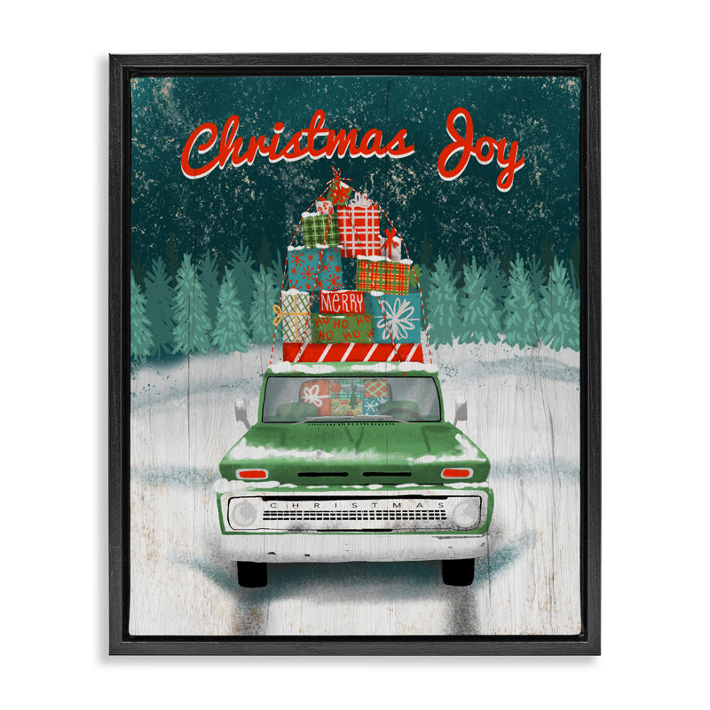 Cadre flottant de Noël avec camion rustique, conception par Jilly Jack Designs, Cadre flottant noir de jais, 21" H x 17" W