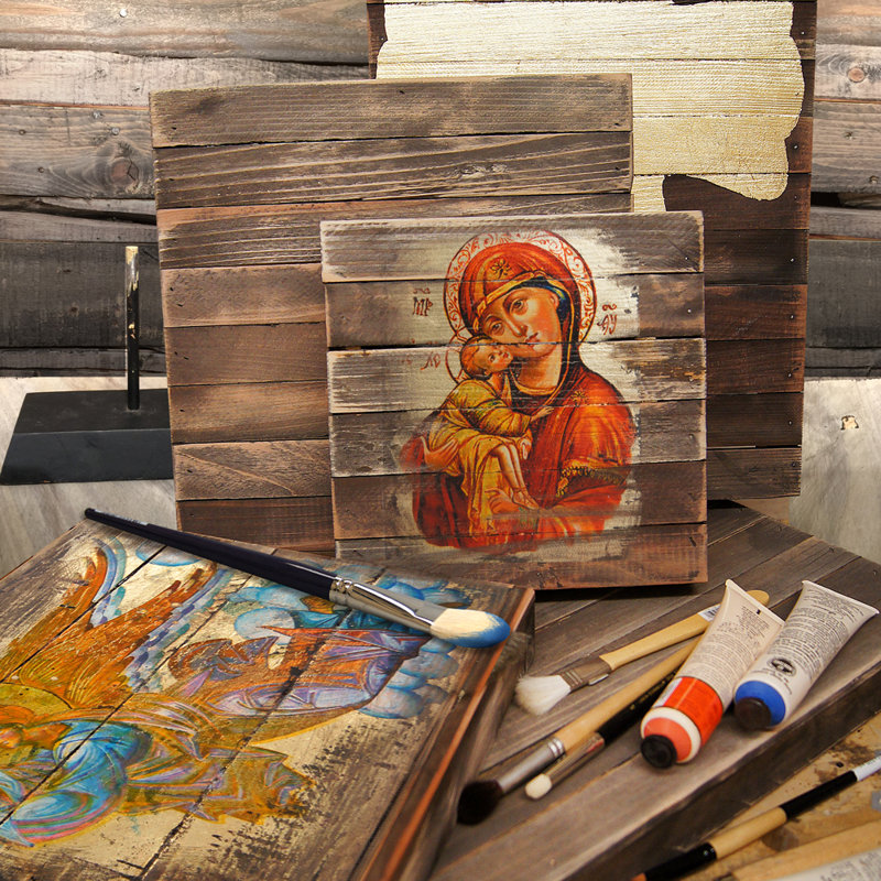 Gold-Plated Wooden Religious Icon Wall Art, 8" x 6"
