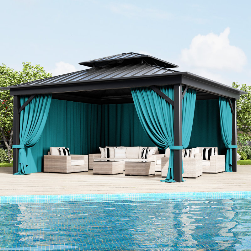 Rideaux à 4 panneaux latéraux pour pavillon de jardin, seulement rideaux, H 78,74 po x l 144 po x P 120 po, Bleu lac