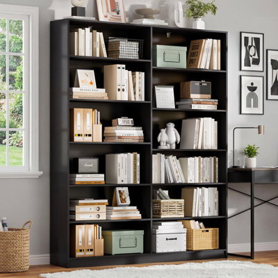 Bibliothèque 70 po H 70,8 po à 6 niveaux avec bibliothèque ouverte noire 