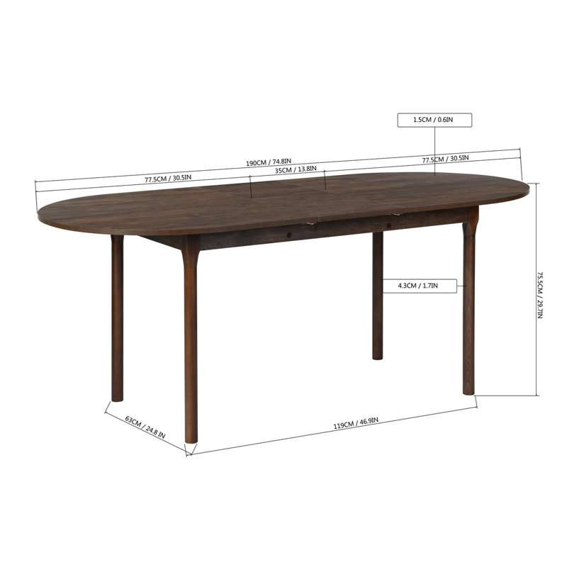 Dangela Extendable Oval Dining Table, Walnut, Walnut