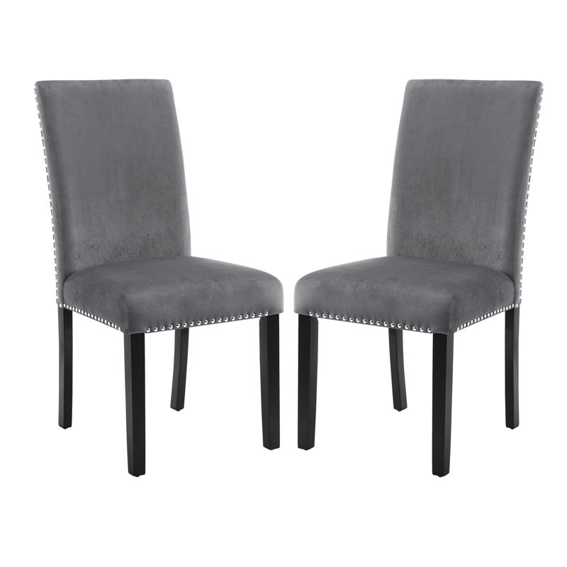 Chaise contemporaine en velours avec garniture cloutée, ensemble de 2, gris