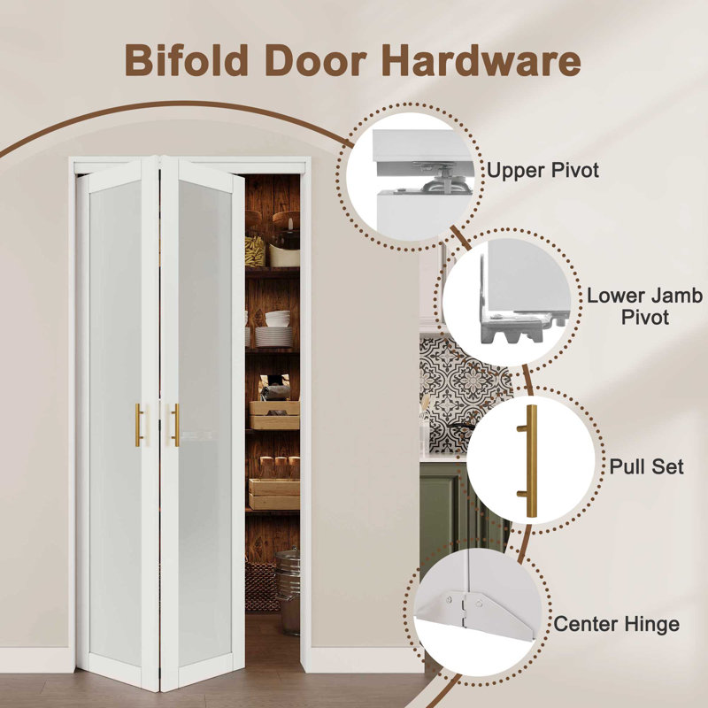 48 in. x 80 in. Solid Core White Bi-Fold Door with Frosted Glass