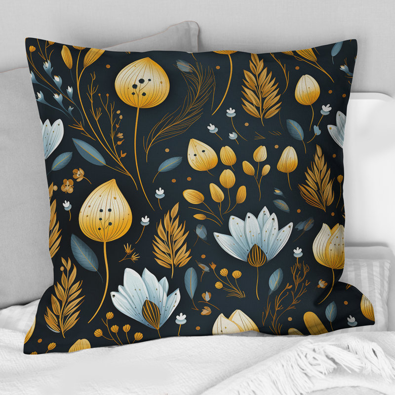 Coussin décoratif en polyester floral, H 16 po x l 16 po