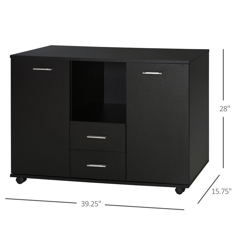 Black Particle Board Multifunction Office Filing Cabinet with Drawers and Shelves