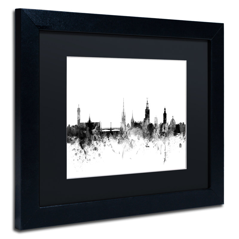 « stockholm suède horizon b&w », impression encadrée, H 11 po x l 14 po x P 0,5 po, Noir