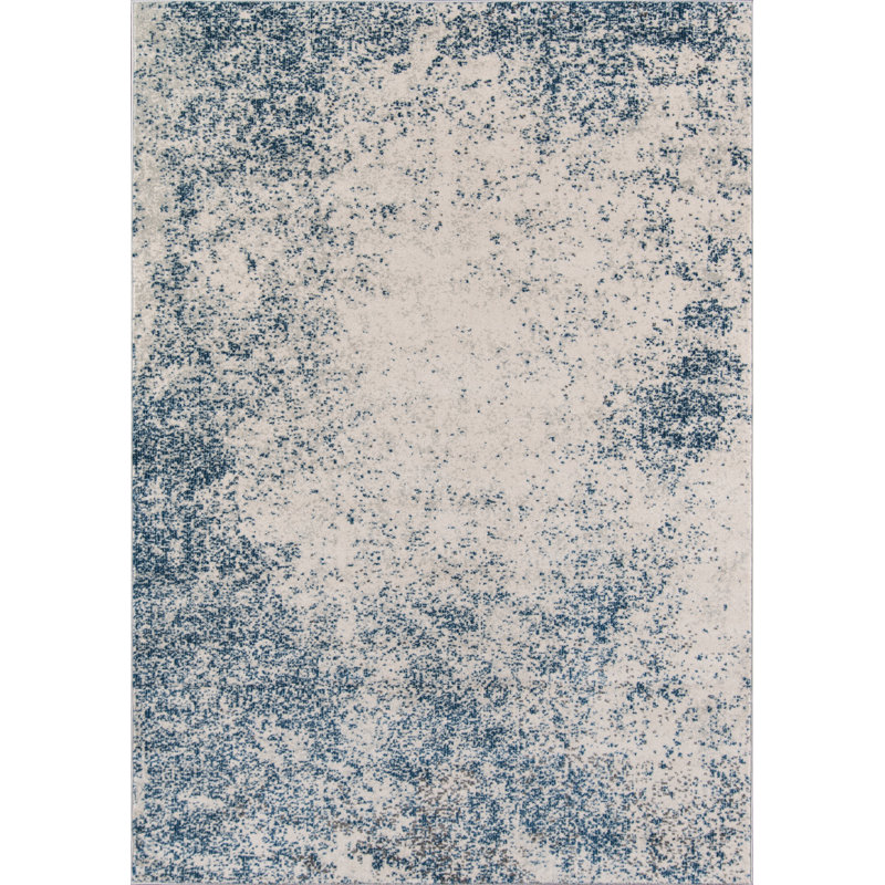 Tapis bleu / beige tissé à la machine Mamora, Rectangle 5 pi 3 po x 7 pi 6 po