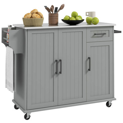 Meader Rolling Kitchen Island with Steel Top by Winston Porter