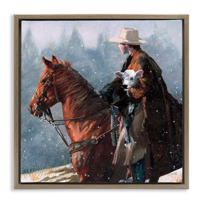 «Cowboy Snow Scene», art mural encadré sur toile flottante par Victoria Schultz
