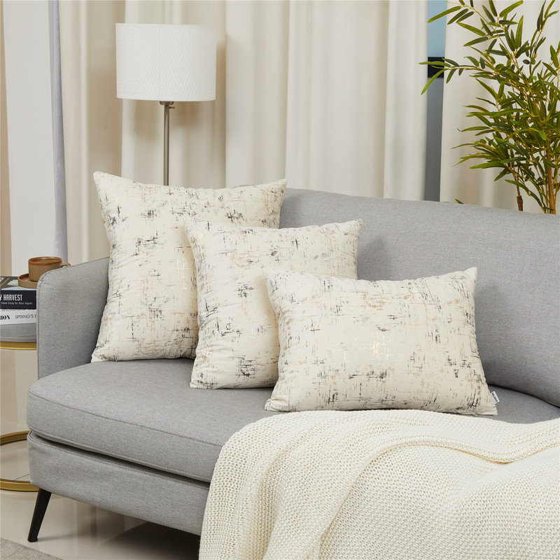 WARISI - Abstract Patterened Velvet Cushion Pillow Cover | Throw Cushion Covers | 2 Pieces | Square, Cream, 20" x 20"