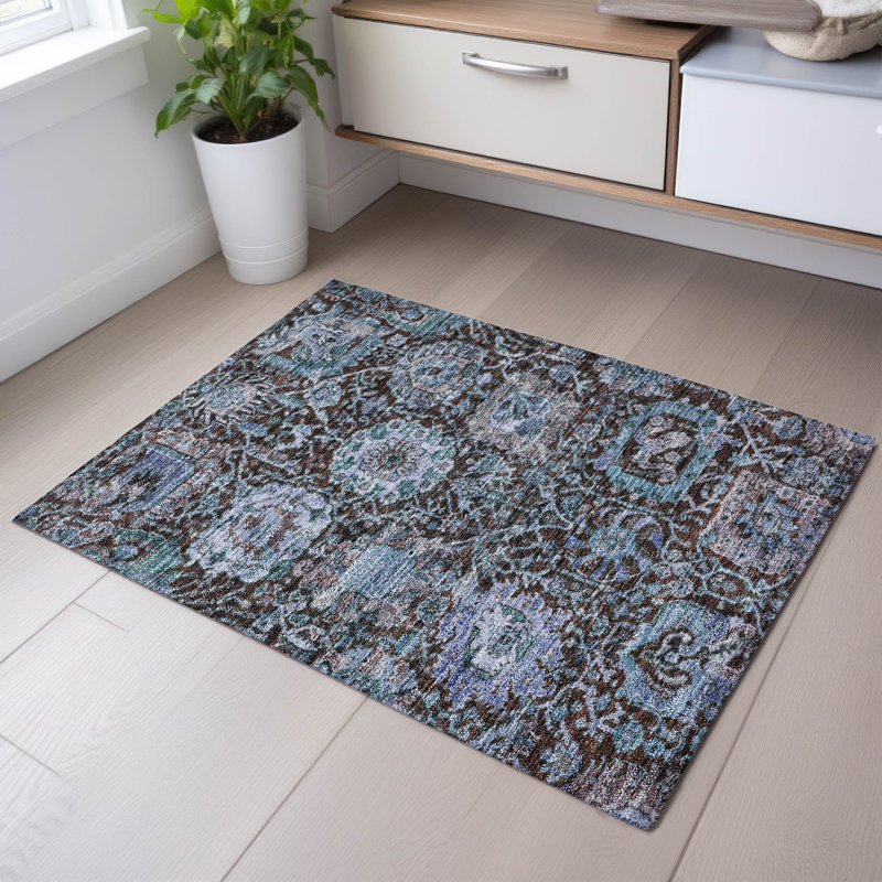 Premium Machine Washable Wayne AMF1101 Damask Rug, Rectangle 1'8" x 2'6"