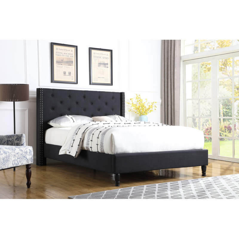 Lit plateforme bas capitonné Acklin, Noir, Grand