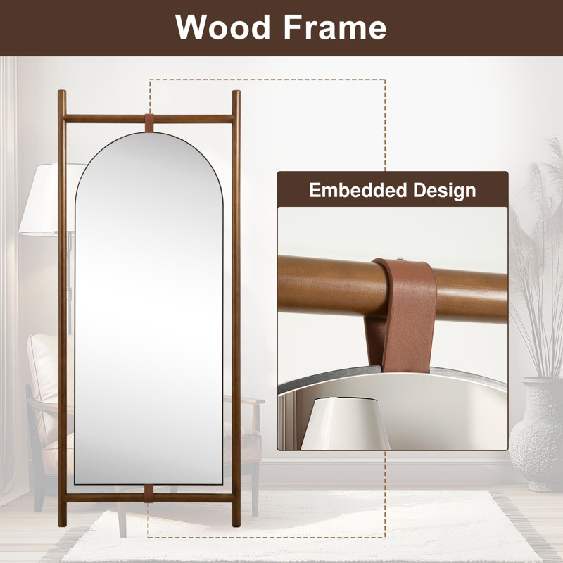 75H"×31"W Arch Full Length Mirror with Rectangle Wood Frame, Brown