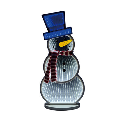 Signe de l'infini de bonhomme de neige à DEL multicolore de 16 po de Season's Designs - Décoration de Noël festive pour l'intérieur, idéale pour le manteau de table et le manteau de table, branchement pratique avec interrupteur marche / arrêt