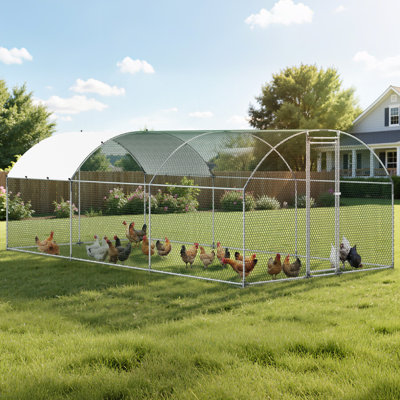 Large Metal Chicken Coop, 9.8 x 19.7 x 6.6 ft, Walk-in Chicken Runs with Waterproof Cover, Dome Roof Hen House Enclosure with Lock, Outdoor Duck Rabbit Cage Poultry Pen for Backyard, Farm, Yard