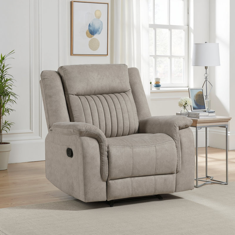  Solida 39.5" Modern & Contemporary Polished Microfiber Reclining Chair with Contrast Piping & Tab Pull Reclining, Dove
