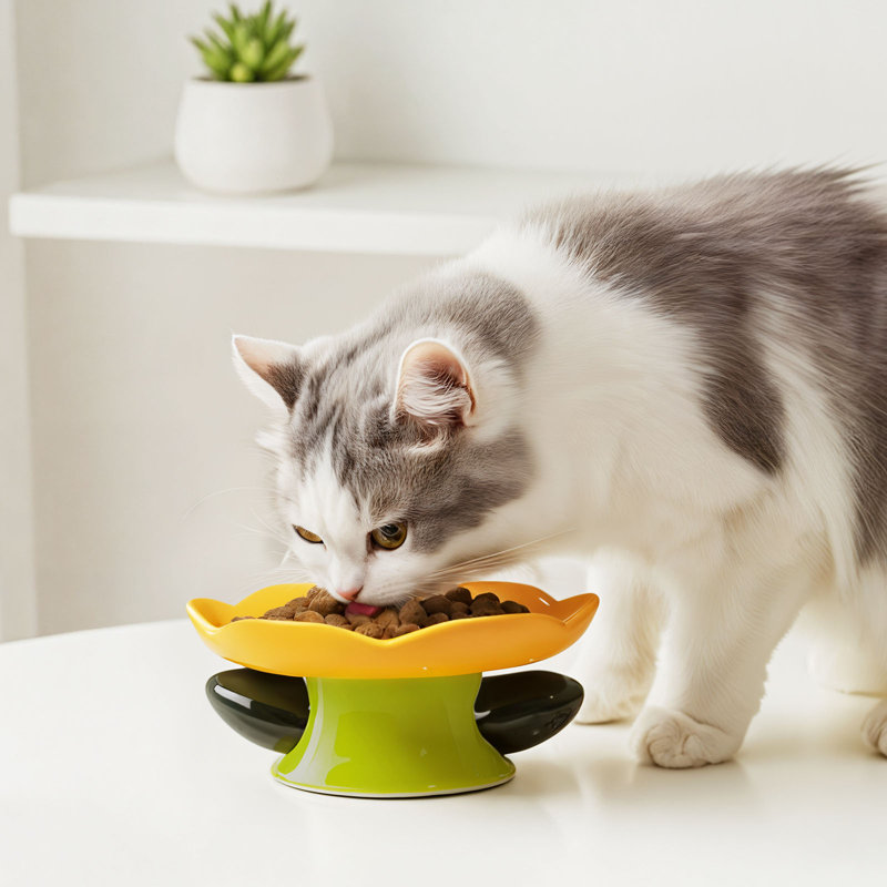 Assiette en forme de fleur de chat en forme de fleur 100% faite à la main en céramique 5,9 po, Jaune