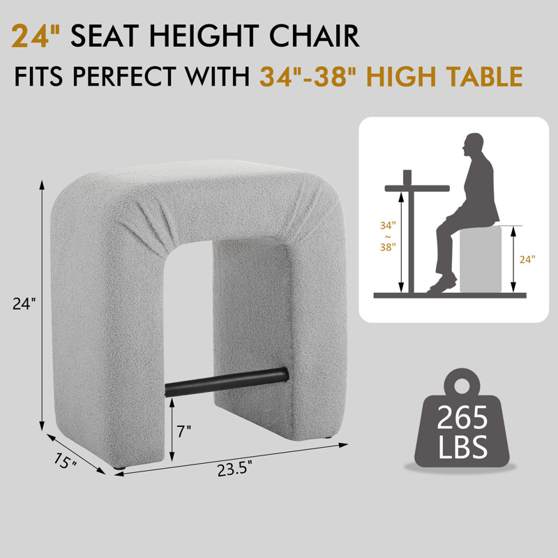 24" Boucle Counter Stool,Modern Bar Stool  With Footrest, Grey