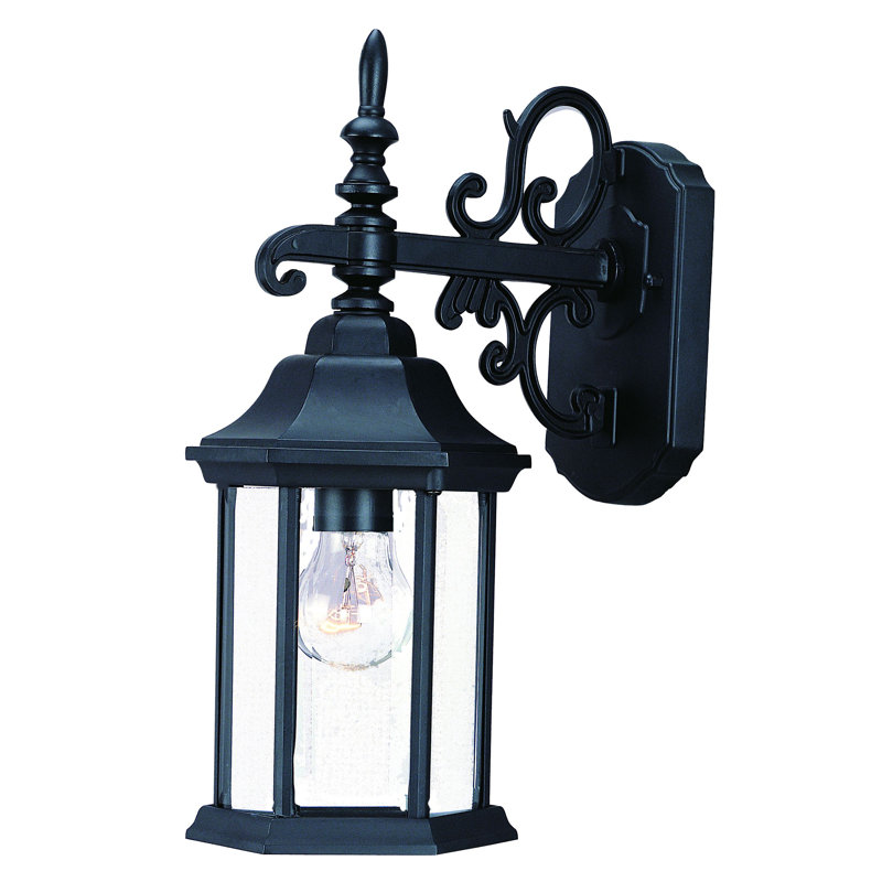 Lanterne murale d'extérieur H 15 po Pruitt, Noir mat, Verre biseauté transparent