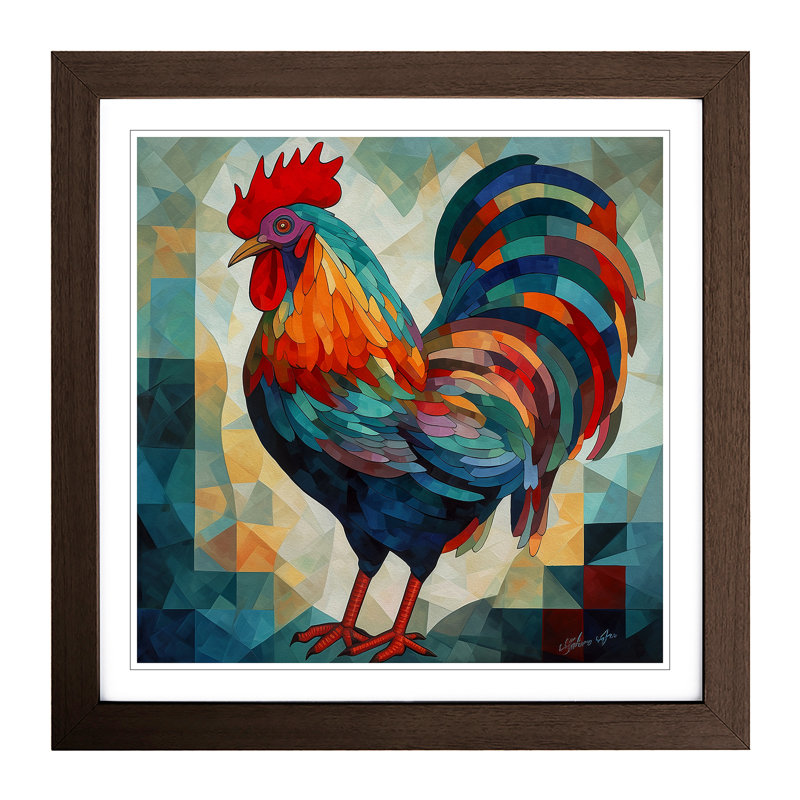 Rooster Cubism No.1 - Framed Print, Walnut