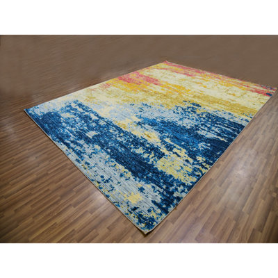 Tapis en laine noué à la main 10 pi 3 po x 13 pi 9 po ivoire