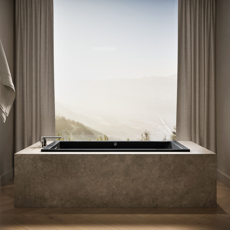 Underscore® 66" x 36" Drop In Soaking Acrylic Bathtub with Heater, Black