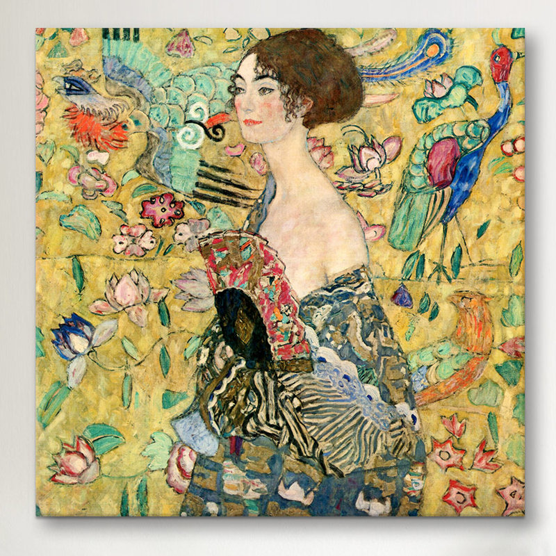 « Lady with a Fan » par Gustav Klimt, impression, Toile tendue, H 12 po x l 12 po, Sans cadre