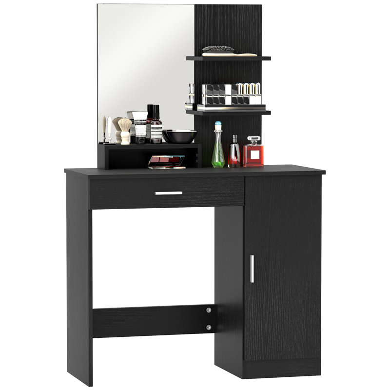 Coiffeuse, coiffeuse avec miroir et tablettes de rangement