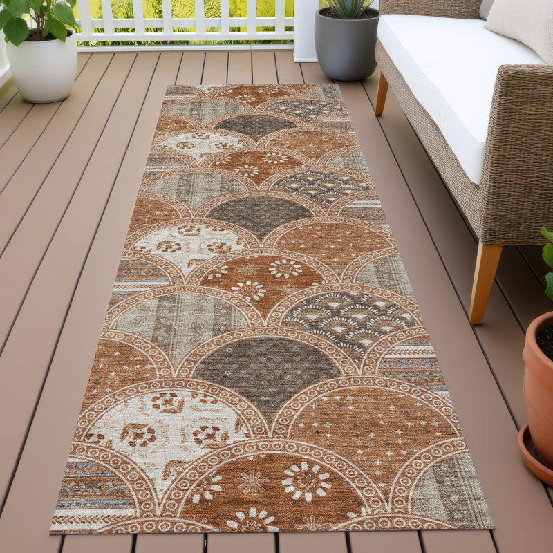 Machine Washable Indoor/Outdoor Chantille ACN2863 Americana Rug, 2'3" x 7'6" Runner, Paprika