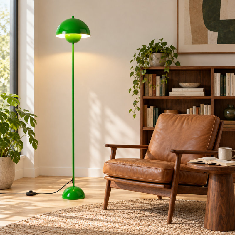 Lampe sur pied industrielle industrielle avec abat-jour vert pomme et interrupteur au pied, Vert pomme
