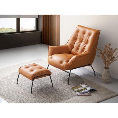 Fauteuil d'appoint en cuir fleur et coussin supérieur, structure en métal, chaise de 38 po x H 37 po, l 21 po x P 19 po, à partir de - pieds, revêtement, coussins, l 19 po, P 37 po
