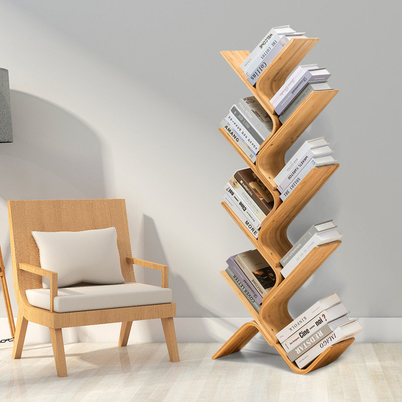 Floor bamboo tree bookshelf, (8 tablettes) H 55 po x l 25,2 po x P 7,9 po