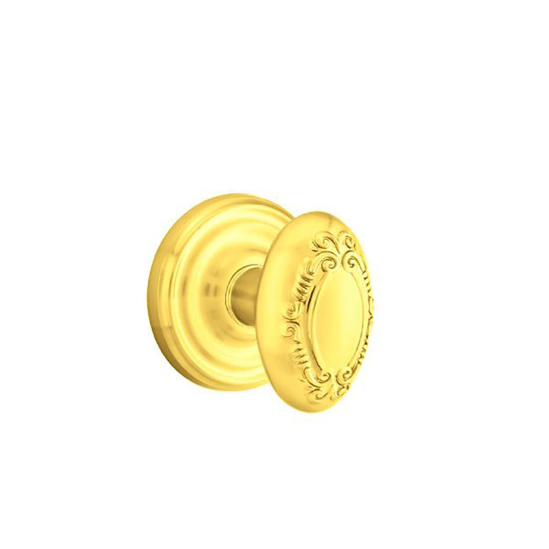 Ensemble de boutons de passage Emtek avec rosette régulière et bouton Victoria, Laiton brillant