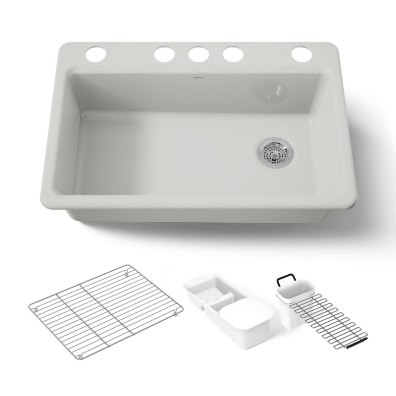 Riverby 33" x 22" x 9-5/8" Under-Mount Single-Bowl Kitchen Sink with Accessories, Sea Salt