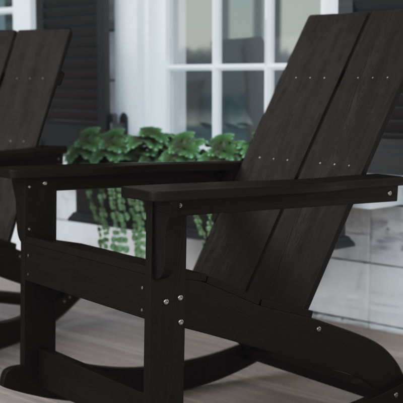 Indoor/Outdoor modern 2-Slat Adirondack Poly Resin Rockers - Set of 2, Black