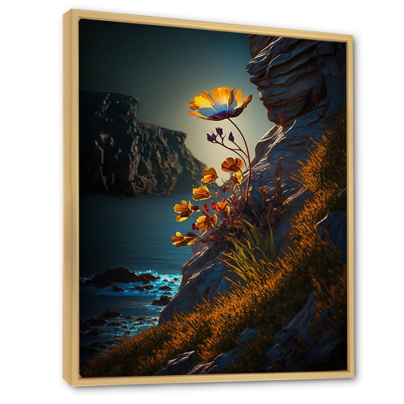 Fleur de montagne jaune féroce capture le soleil - impression, Cadre flottant brun, H 32 po x l 24 po x P 1 po