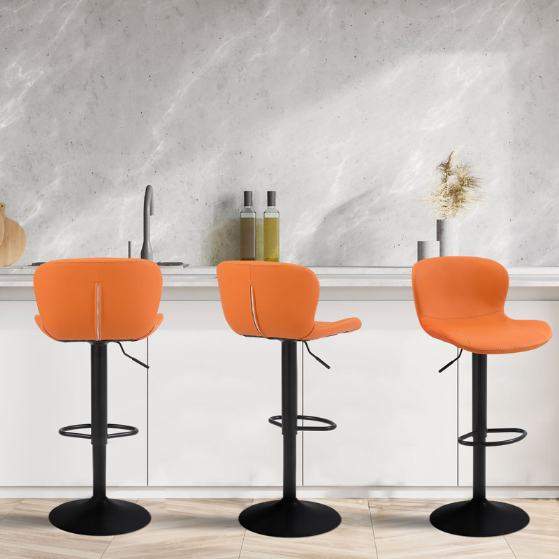 Swivel Upholstered Adjustable Height Bar Stool, Orange, 3