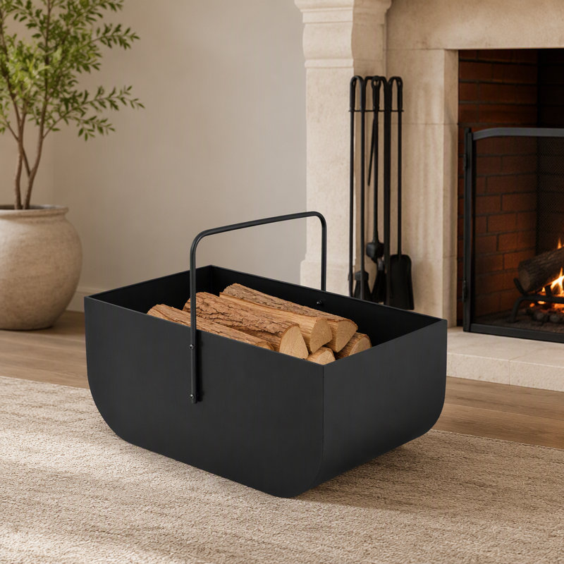 Modern 3‑Piece Fireplace Accessory Set with Log Rack, Firewood Storage Bucket and Complete Fireplace Tools for Home Hearth