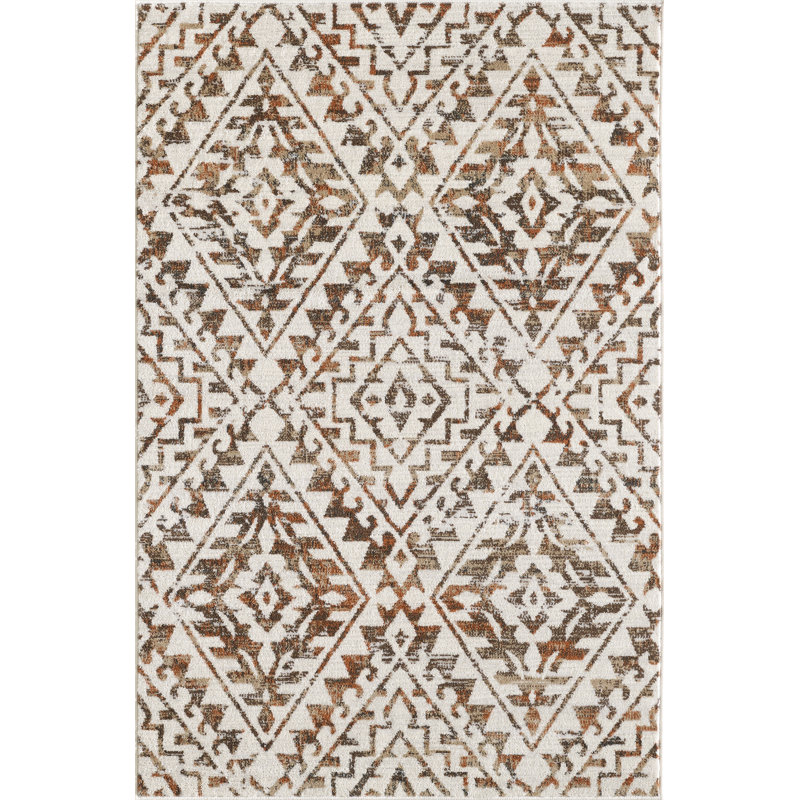 Losoya Geometric Southwestern Area Rug in Brown/Beige/Cream, Rectangle 4' x 6'
