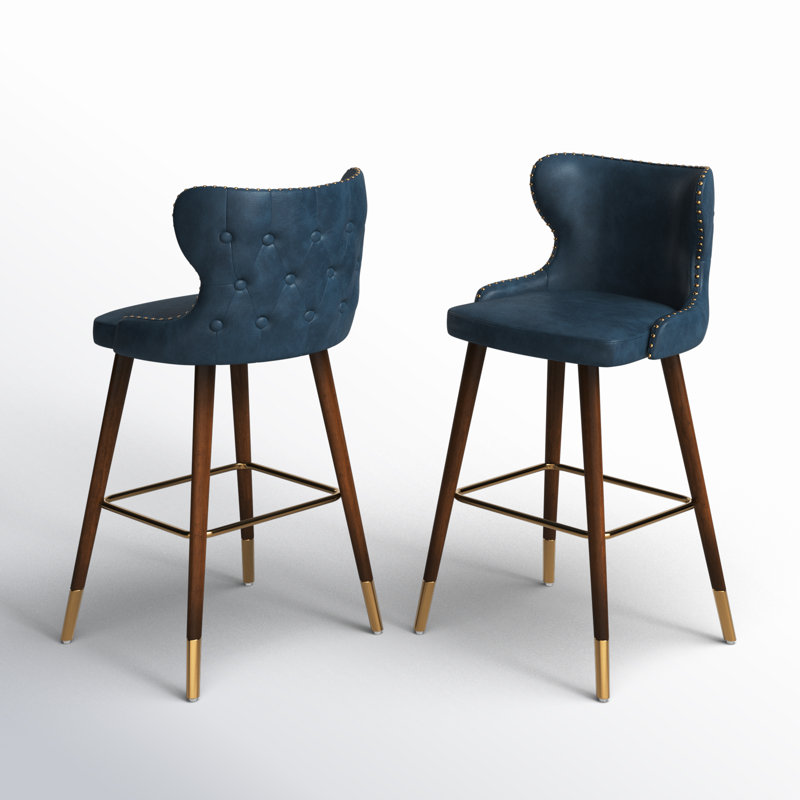Tabouret de bar et de comptoir Caralie, Bleu, Tabouret de comptoir (siège d'une hauteur de 24,5