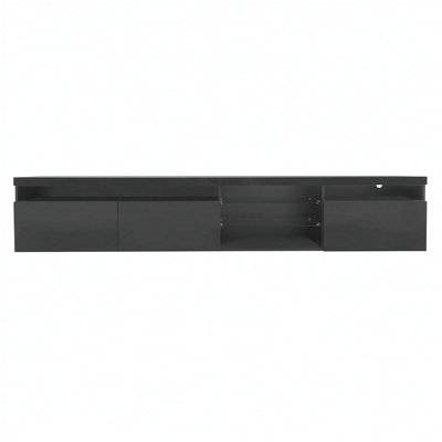 Unique Design TV Stand with 2 Glass Shelves, Ample Storage Space Media Console for TVs Up to 105", Versatile TV Cabinet with LED Color Changing Lights for Living Room, Black