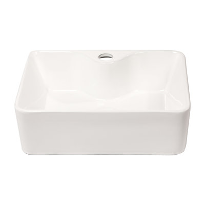 Modern 16"X12" Vessel Sink - Ceramic Rectangular, White, Stain-, Bathroom Fixture White Design, Acid Resistance, Countertop